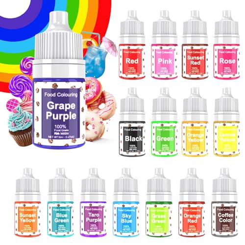 Lebensmittelfarbe 16 Farben x 6ml - Flüssige Lebensmittel Farben zum Kuchen Backen, Kekse, Fondantieren, Macaron - Lebendiger Lebensmittelfarbstoff für Backen, Kekse, Fondant, Macaron,DIY Seifen Lebensmittelfarbe 16 Farben x 6ml - Flüssige Lebensmittel Farben zum Kuchen Backen, Kekse, Fondantieren, Macaron - Lebendiger Lebensmittelfarbstoff für Backen, Kekse, Fondant, Macaron,DIY Seifen von KOPOZA