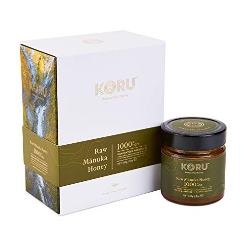 KORU Raw Manuka Honey MGO 1000+ (UMF 22+) aus Neuseeland | Für das Immunsystem | Sehr hoch MGO-konzentriert | Garantiert echt | Purer Luxus | Zertifiziert | Edel verpackt im Glas | 250g von KORU Untouched Purity
