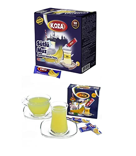 KOZA Bananen-Milch Instant Getränkepulver Stick einzeln Verpackt 50er Pack | Pulver für Heiß oder Kalt Getränk | Türkischer Tee | Ice Tea Pulver | Eistee | Früchtetee | Cay | Teepulver | von KOZA