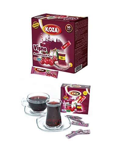 KOZA Cherry Instant Getränkepulver Stick einzeln Verpackt 50er Pack | Pulver für Heiß oder Kalt Getränk | Türkischer Tee | Ice Tea Pulver | Eistee Sauer Kirsche | Früchtetee | Cay | Teepulver von KOZA