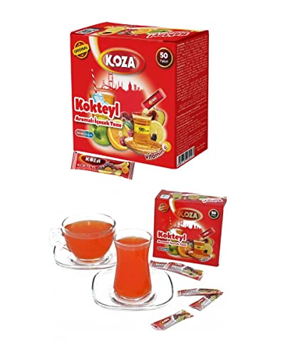 KOZA Instant Getränkepulver Stick einzeln Verpackt 50er Pack | Pulver für Heiß oder Kalt Getränk | Türkischer Tee | Ice Tea Pulver | Eistee | Früchtetee | Cay | Teepulver | (Gemischte Früchte) von KOZA