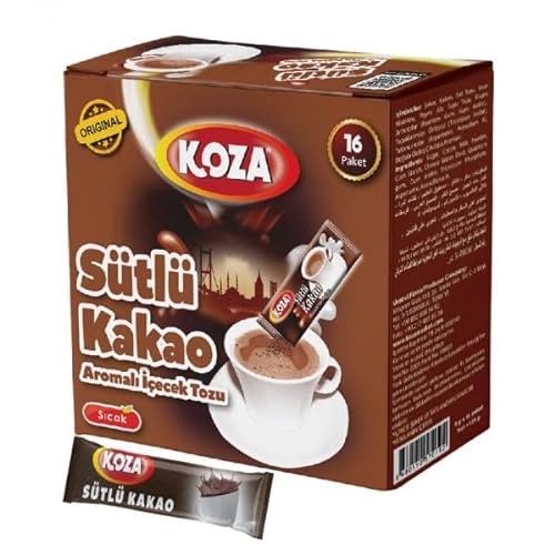 KOZA Instant Kakao Getränkepulver Stick einzeln Verpackt 16er Pack | Pulver für Heiß oder Kalt Getränk | Türkische Trinkschokolade | Milchgetränk | Cay | Milchpulver | Sahlep (Kakao) von KOZA