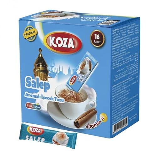 KOZA Instant Salep Getränkepulver Stick einzeln Verpackt 16er Pack | Pulver für Heiß oder Kalt Getränk | Türkische Trinkschokolade | Milchgetränk | Cay | Milchpulver | Sahlep von KOZA