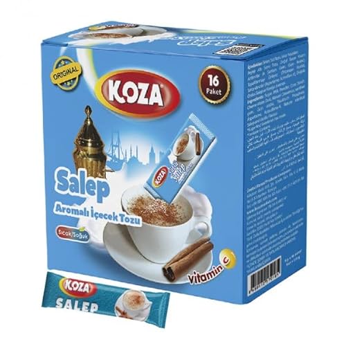 KOZA Instant Salep Getränkepulver Stick einzeln Verpackt 16er Pack | Pulver für Heiß oder Kalt Getränk | Türkische Trinkschokolade | Milchgetränk | Cay | Milchpulver | Sahlep von KOZA