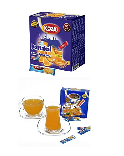 KOZA Orange Instant Getränkepulver Stick einzeln Verpackt 50er Pack | Pulver für Heiß oder Kalt Getränk | Türkischer Tee | Ice Tea Pulver | Eistee | Früchtetee | Cay | Teepulver von Koza