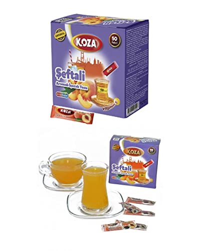 KOZA Peach Instant Getränkepulver Stick einzeln Verpackt 50er Pack | Pulver für Heiß oder Kalt Getränk | Türkischer Tee | Ice Tea Pulver | Eistee Pfirsich | Früchtetee | Cay | Teepulver | von KOZA
