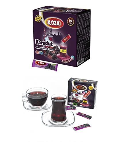 KOZA Schwarze Maulbeere Instant Getränkepulver Stick einzeln Verpackt 50er Pack | Pulver für Heiß oder Kalt Getränk | Türkischer Tee | Ice Tea Pulver | Eistee | Früchtetee | Cay | Teepulver | von KOZA