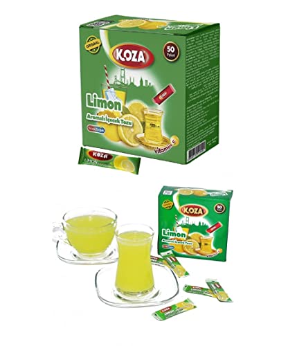 KOZA Zitrone Instant Getränkepulver Stick einzeln Verpackt 50er Pack | Pulver für Heiß oder Kalt Getränk | Türkischer Tee | Ice Tea Pulver Zitrone | Eistee Lemon | Cay | Teepulver | von KOZA