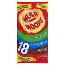 KP Hula Hoops Variety Pack 18x25g Bereit gesalzen, Käse und Zwiebel, Salz und Essig Flavours von KP