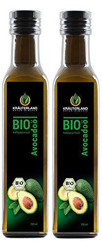 Kräuterland Bio Avocadoöl 500ml - rein, kaltgepresst, nativ, vegan -Avocado Öl zum Kochen, Braten, Grillen & als Würzöl zum Verfeinern - Speiseöl in Premium Qualität von KRÄUTERLAND N A T U R - Ö L M Ü H L E