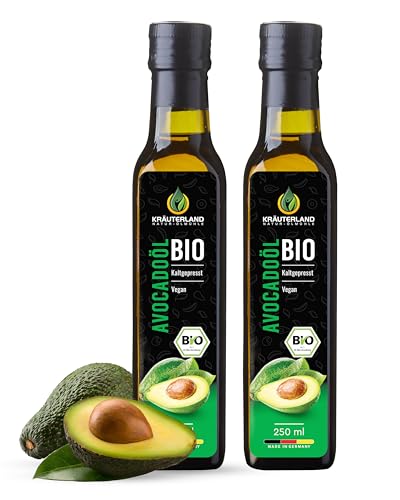 Kräuterland Bio Avocadoöl 2X250ml (500ml), kaltgepresst, naturrein ohne Zusatz von Aroma-, Farb- und Konservierungsstoffen, Premium Qualität von KRÄUTERLAND N A T U R - Ö L M Ü H L E