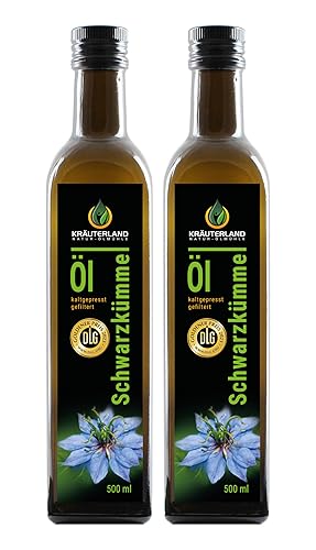 Kräuterland Schwarzkümmelöl 2x500ml gefiltert kaltgepresst direkt vom Hersteller täglich mühlenfrisch von KRÄUTERLAND N A T U R - Ö L M Ü H L E