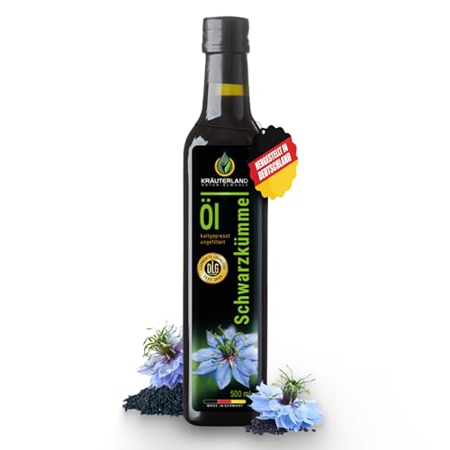 Kräuterland Schwarzkümmelöl 500ml, Ungefiltert, Kaltgepresst, Mühlenfrisch direkt aus unserer hessischen Ölmühle - Hochwertiges Nigella Sativa Samen von KRÄUTERLAND N A T U R - Ö L M Ü H L E