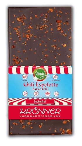 Krönner Stevia-Schokolade Chili Espelette 64% | 100g Tafelschokolade Krönner Stevia-Schokolade Chili Espelette 64% | 100g Tafelschokolade von KRÖNNER KAFFEEHAUS . KONDITOREI . CHOCOLATIER GARMISCH-PARTENKIRCHEN