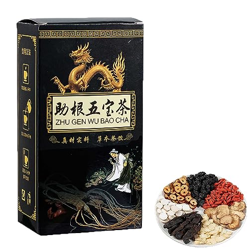 Ginseng Fünf Schätze Tee Nierentee, Nierentee Formel Ginseng Fünf Schätze Tee, Ginseng Fünf Schätze Tee, Leber und Nierenpflege Tee, Kräuter-Ginseng-Tee für Tonic Männer (1Box) von KRRHUEO