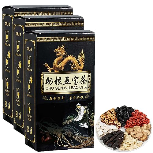 Ginseng Fünf Schätze Tee Nierentee, Nierentee Formel Ginseng Fünf Schätze Tee, Ginseng Fünf Schätze Tee, Leber und Nierenpflege Tee, Kräuter-Ginseng-Tee für Tonic Männer (3Box) von KRRHUEO