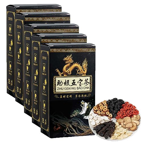 Ginseng Fünf Schätze Tee Nierentee, Nierentee Formel Ginseng Fünf Schätze Tee, Ginseng Fünf Schätze Tee, Leber und Nierenpflege Tee, Kräuter-Ginseng-Tee für Tonic Männer (5Box) von KRRHUEO