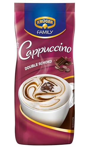 KRÜGER Family Cappuccino Double Schoko, aromatisiertes Getränkepulver mit löslichem Bohnenkaffee, koffeinhaltig, Instant, 500 g Beutel von Krüger