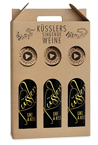 NEU! Singender Wein für WEIHNACHTEN – 3 x Cuvée rosé mit eigenem Weihnachtslied – im nachhaltigen Geschenkkarton - das ideale Weingeschenk! von KÜSSLER LIKE A KISS