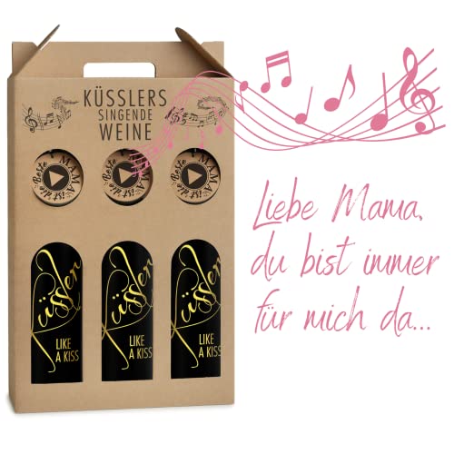 Neu! SINGENDER WEIN für die beste MAMA – 3 x Cuvée rosé mit eigenem Mama-Song – im nachhaltigen Geschenkkarton - das ideale Weingeschenk! von KÜSSLER LIKE A KISS