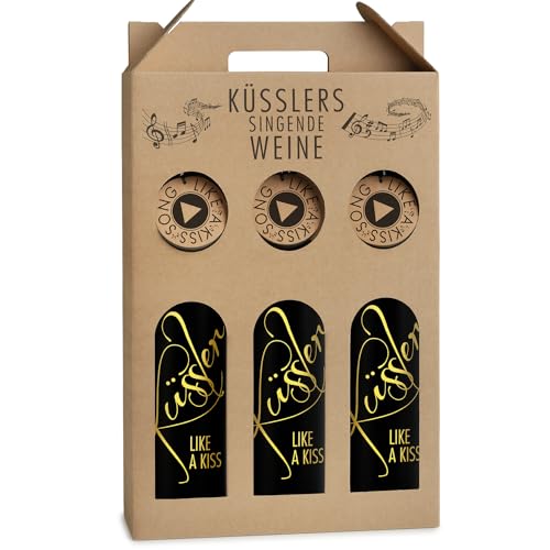 Neu! SINGENDER WEIN mit dem KÜSSLER-SONG – 3 x Cuvée rosé mit dem Küssler-Song – im nachhaltigen Geschenkkarton – das ideale Weingeschenk! von KÜSSLER LIKE A KISS