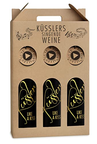 Neu! SINGENDER WEIN zum GEBURTSTAG – 3 x Cuvée rot mit eigenem Geburtstags-Lied – im nachhaltigen Geschenkkarton - das ideale Weingeschenk! von KÜSSLER LIKE A KISS