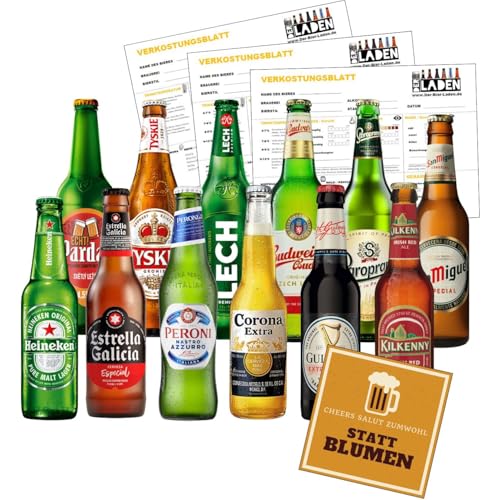 BIERPAKET TESTPAKET Bierreise um die Welt 12x 0,33L Bierspezialitäten - Geschenk für Männer Biertasting Geburtstag Mitbingsel Vatertag Himmelfahrt Fussball inkl GRATIS Bierspiele zum Download von KÜSTENBUDDEL