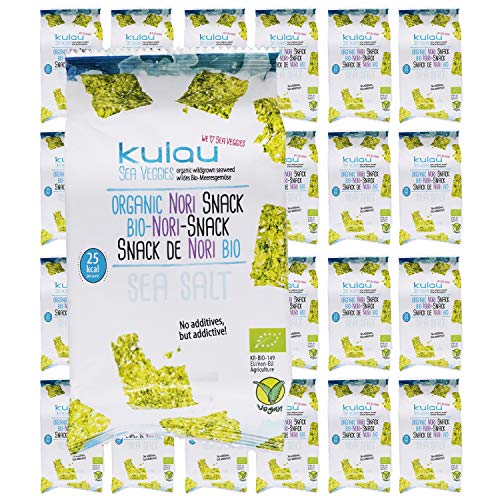 Kulau Bio Nori Snack - Algen Chips Seetang Asiasnack 24x 4g KULAU Bio Nori Snack 24x4g, Algen Chips aus gerösteten Nori-Algenblättern mit natürlichem Meersalz ohne künstliche Zusatzstoffe von KULAU GmbH