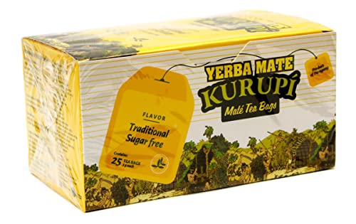 KURUPI - Mate Cocido - Traditioneller Geschmack - Ohne Zucker : Yerba Mate Teebeutel importiert aus Paraguay. (Mate Cocido Traditionell ohne Zucker, 25 Beutel) von Kurupi