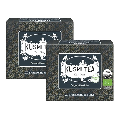Kusmi Tea - 2er Pack - Earl Grey - Bio Earl Grey Schwarzer Tee Aromatisiert mit Ätherischem Bergamotteöl - Koffeinhaltiger Tee - 2x20 Teebeutel von KUSMI TEA