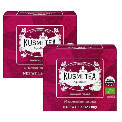 Kusmi Tea - 2er Pack - AquaRosa - Bio Früchtetee mit Hibiskus, Schwarzen Beeren und Roten Früchten - Koffeinfreier Hibiskustee - Heiß oder als Eistee - 2x20 Teebeutel von KUSMI TEA