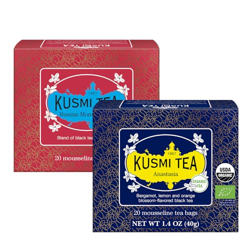 Kusmi Tea - Anastasia + Russian Morning N°24-2er-Pack - Biologischer Schwarztee mit Bergamotte + Mischung aus asiatischen Schwarztees - Grand Yunnan, Ceylon und Assam - 2x20 Teebeutel. Kusmi Tea - Anastasia + Russian Morning N°24-2er-Pack - Biologischer Schwarztee mit Bergamotte + Mischung aus asiatischen Schwarztees - Grand Yunnan, Ceylon und Assam - 2x20 Teebeutel. von KUSMI TEA