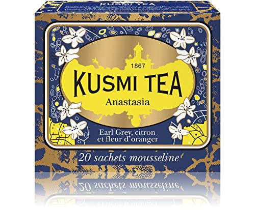 Kusmi Tea Anastasia Schwarzer Tee Lose Aromatisiert mit Bergamotte, Zitrone und Orangenblüten - Emblematischer Earl Grey Tee - 20 Musselin Teebeutel von KUSMI TEA