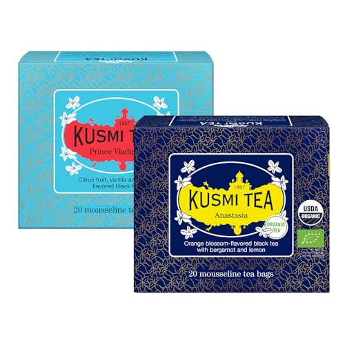 Kusmi Tea - 2er Pack - Anastasia + Prinz Wladimir - Bio Schwarzer Tee, Aromatisiert - Ikonischer Earl Grey mit Bergamotte, Orange und Zitrone - Koffeinhaltiger Tee - 2x20 Teebeutel von KUSMI TEA