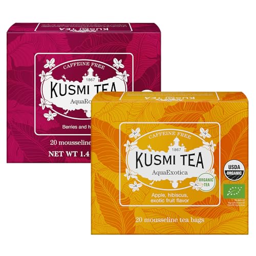 Kusmi Tea - 2er Pack - AquaExotica + AquaRosa - Hibiskus-Früchtetee mit Apfel, Hagebutte, schwarzen Beeren - Bio-Früchtetee ohne Theine - Heiß oder als Eistee genießen - 2x20 Teebeutel von KUSMI TEA