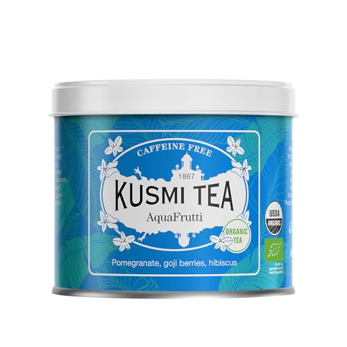 Kusmi Tea - AquaFrutti - Bio-Mischung aus Hibiskus, Granatapfel, Apfel, schwarzer Johannisbeere und Goji-Beeren - Heiß oder als Eistee genießen - Loser Früchtetee - 100 g Metalldose für etwa 50 Tassen von KUSMI TEA