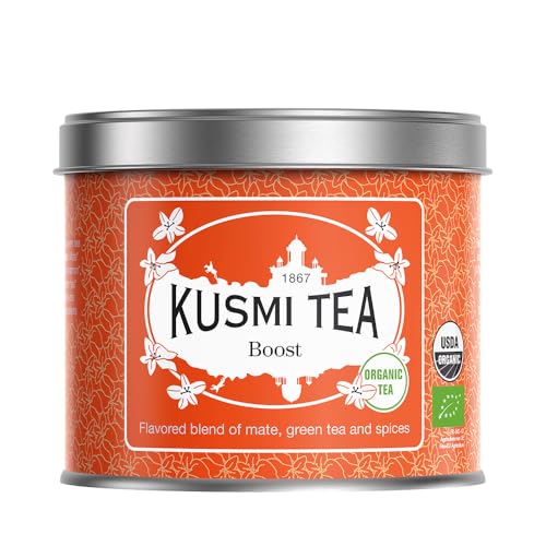 Kusmi Tea - Boost - Aromatisierte Mischung aus Mate, Grüntee und Gewürzen - Zimt, Kardamom und Ingwer - Rezeptur Tonic - 100% biologisches Grüner Tee - Loser Tee - 100 g Metalldose für etwa 50 Tassen von KUSMI TEA