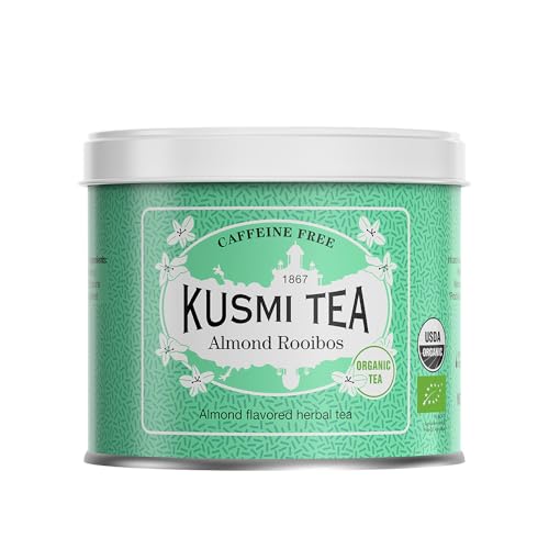 Kusmi Tea Bio Rooibos Mandel - Loser Kräutertee mit natürlichem Mandelaroma - Süßer und Cremiger Rooibos Tee Aufguss - Koffeinfrei - 100 g Metall Teedose von KUSMI TEA