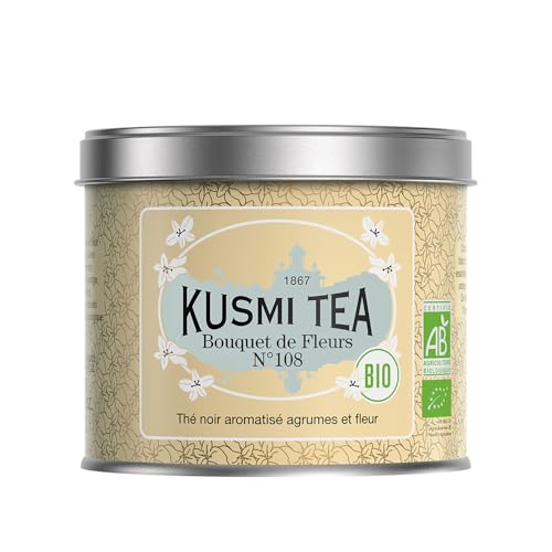 Kusmi Tea – Bouquet of Flowers n°108 – Bio Earl Grey Schwarztee mit Bergamotte & Ylang Ylang - Aromatisiert mit Zitrusfrüchten - Loser Tee - 100 g Metalldose - Menge für etwa 50 Tassen von KUSMI TEA