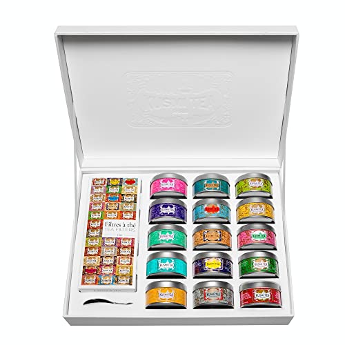 Kusmi Tea - Die Kollektion - Box mit 15 Metalldosen à 25g Aromatisierter Tee und Kräutertee in Massenpackungen - Mit Box mit 100 Teefiltern und graviertem Löffel Kusmi Tea - Die Kollektion - Box mit 15 Metalldosen à 25g Aromatisierter Tee und Kräutertee in Massenpackungen - Mit Box mit 100 Teefiltern und graviertem Löffel von KUSMI TEA