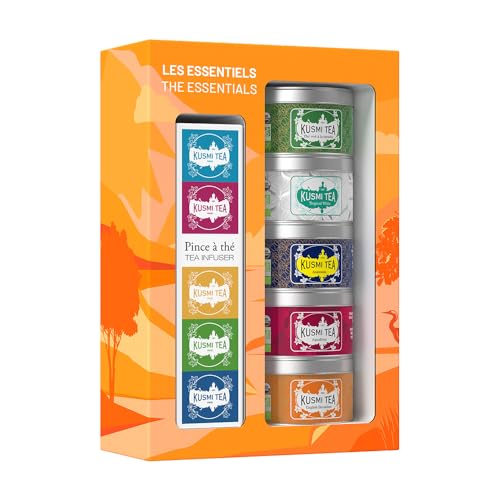 Kusmi Tea - Geschenkset The Essentials Bio mit Teezange für Losen Tee - Grüner Tee, Schwarzer Tee, Hibiskustee - Auswahl von 5 Aromen - 5 Dosen zu 25g - Idee Geburtstagsgeschenk für Frauen und Männer Kusmi Tea - Geschenkset The Essentials Bio mit Teezange für Losen Tee - Grüner Tee, Schwarzer Tee, Hibiskustee - Auswahl von 5 Aromen - 5 Dosen zu 25g - Idee Geburtstagsgeschenk für Frauen und Männer von KUSMI TEA