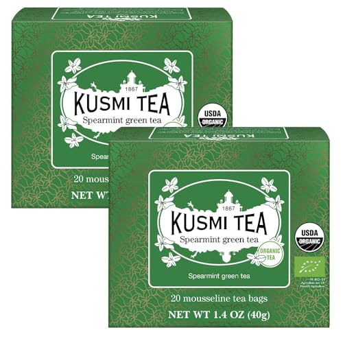 Kusmi Tea - 2er Pack - Grüner Tee mit Minze - Traditionell Durstlöschender Tee mit Gunpowder Grüntee und Minzblättern - Echte Minzeblätter - Heiß oder Eisgekühlt Genießen - 2x20 Teebeutel von KUSMI TEA