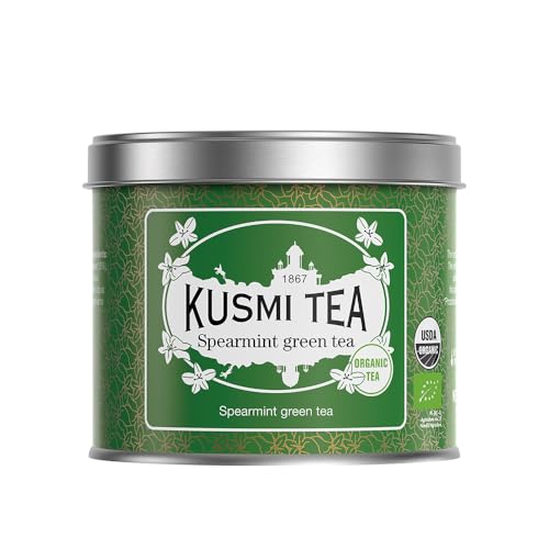 Kusmi Tea - Grüner Tee mit Minze -Bio-Mischung von Gunpowder Grüner Tea mit Minze - Echte Minzeblätter - Heiß oder als Eistee genießen - Loser Tee - 100 g Metalldose - Menge für etwa 50 Tassen von KUSMI TEA