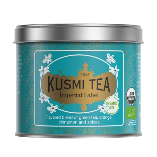 Kusmi Tea - Imperial Label BIO - Grüner Tee mit Orangenschalen, Zimt und Gewürzen, aromatisiert - 100 g Metall Teedose (etwa 40 Tassen) von KUSMI TEA