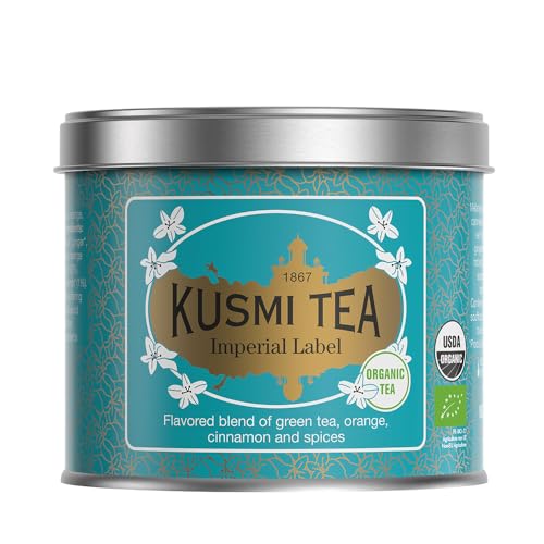 Kusmi Tea - Imperial Label BIO - Grüner Tee mit Orangenschalen, Zimt und Gewürzen, aromatisiert - 100 g Metall Teedose (etwa 40 Tassen) von KUSMI TEA