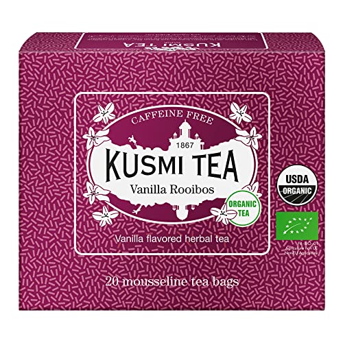 Kusmi Tea Rooibos Vanille Bio - Rotbusch Bio Tee im Beutel mit Vanille Aroma - Runde, edle Teemischung mit süßem Vanilla Geschmack - Koffeinfrei - Packung mit 20 Musselin Teebeuteln von KUSMI TEA