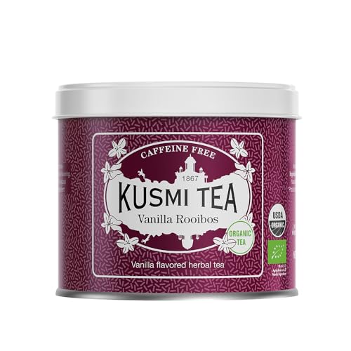 Kusmi Tea - Rooibos Vanille - Loser Rotbusch Bio Tee mit Vanille Aroma - Teemischung mit süßem Vanille-Geschmack - Koffeinfreier Tee- Heiß oder als Eistee genießen - 100g Metalldose für etwa 50 Tassen von KUSMI TEA
