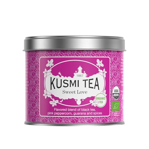 Kusmi Tea - Sweet Love - Bio Schwarzer Tee - Mischung aus Schwarzem Tee, Rosa Pfeffer, Guarana und Gewürzen - Loser Tee - 100 g Metalldose - Menge für etwa 50 Tassen von KUSMI TEA