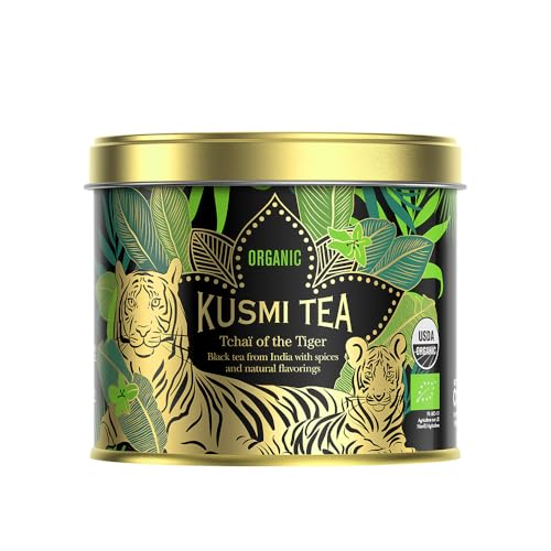 Kusmi Tea - Tchaï of the Tiger - Indischer Bio-Schwarztee mit Gewürzen - Chai Tee - In Zusammenarbeit mit dem WWF - Loser Tee - 100 g Metalldose - Menge für etwa 50 Tassen von KUSMI TEA