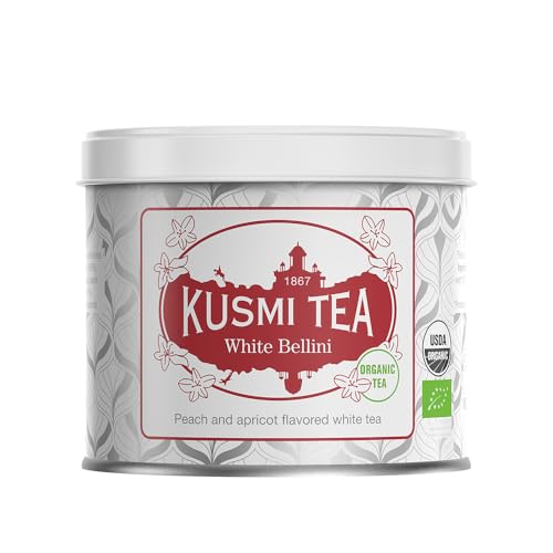 Kusmi Tea - White Bellini - Bio-Mischung aus Weißem Tee, Pfirsich und Aprikose – Aromatisierter Weißtee - Heiß oder als Eistee genießen - Loser Tee - 90 g Metalldose - Menge für etwa 50 Tassen Kusmi Tea - White Bellini - Bio-Mischung aus Weißem Tee, Pfirsich und Aprikose – Aromatisierter Weißtee - Heiß oder als Eistee genießen - Loser Tee - 90 g Metalldose - Menge für etwa 50 Tassen von KUSMI TEA